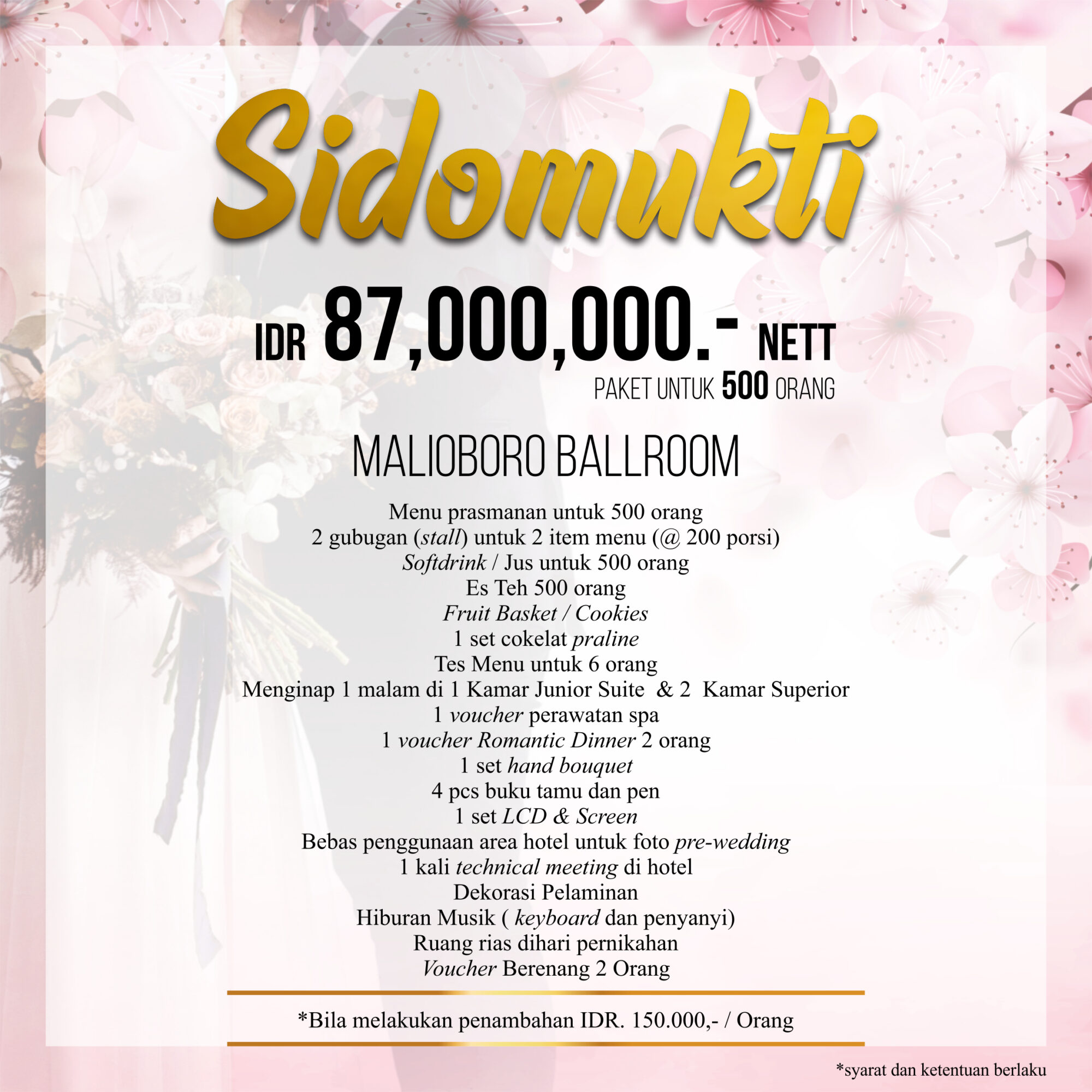 Paket Pernikahan Sidomukti di Hotel New Saphir Yogyakarta